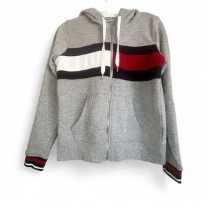 Tommy Hilfiger Gray Hoodie with Red and Black Stripes